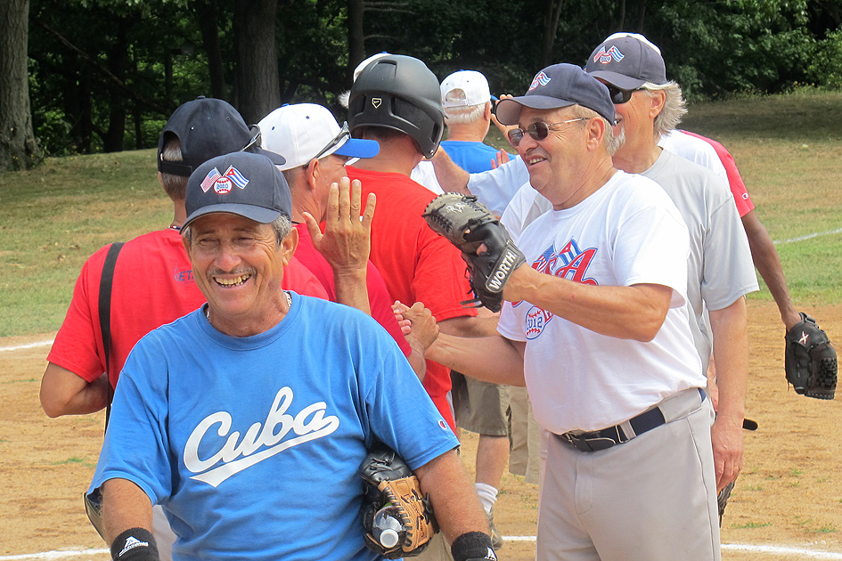 softball teams shaking hands