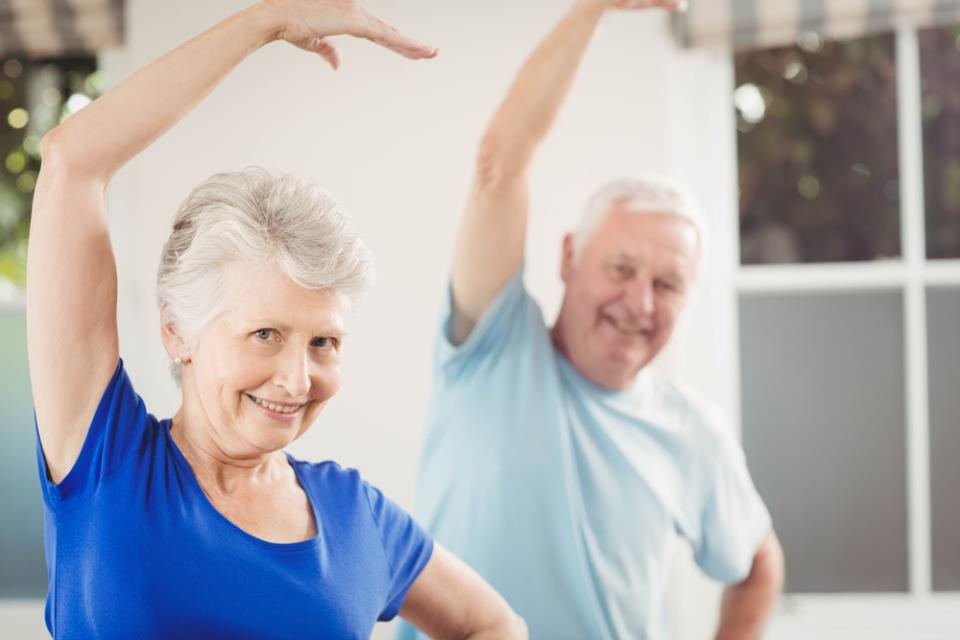 Elderly couple exercising