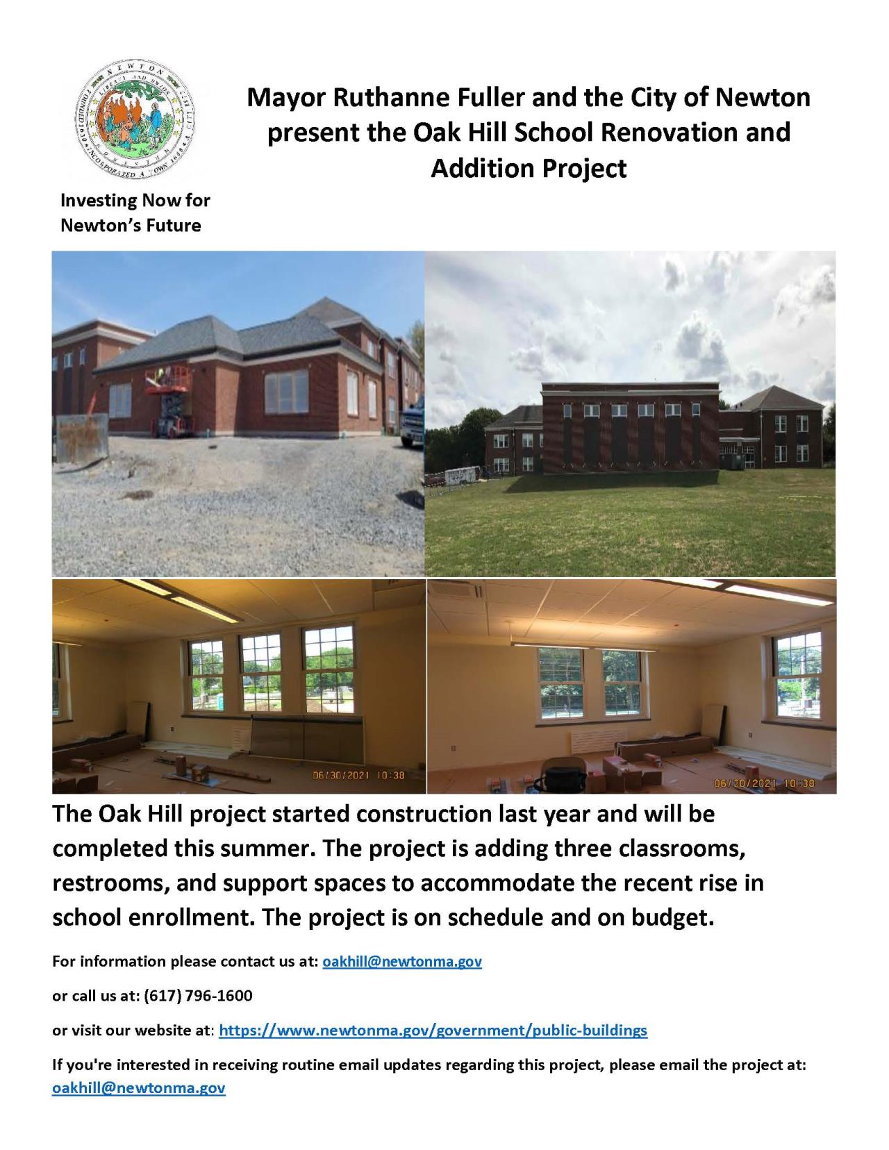 2020-21 Oak Hill School Construction Flyer