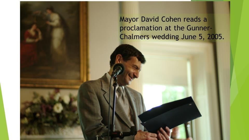 Mayor David Cohen reading at Gunner-Chalmers wedding, June 5, 2005